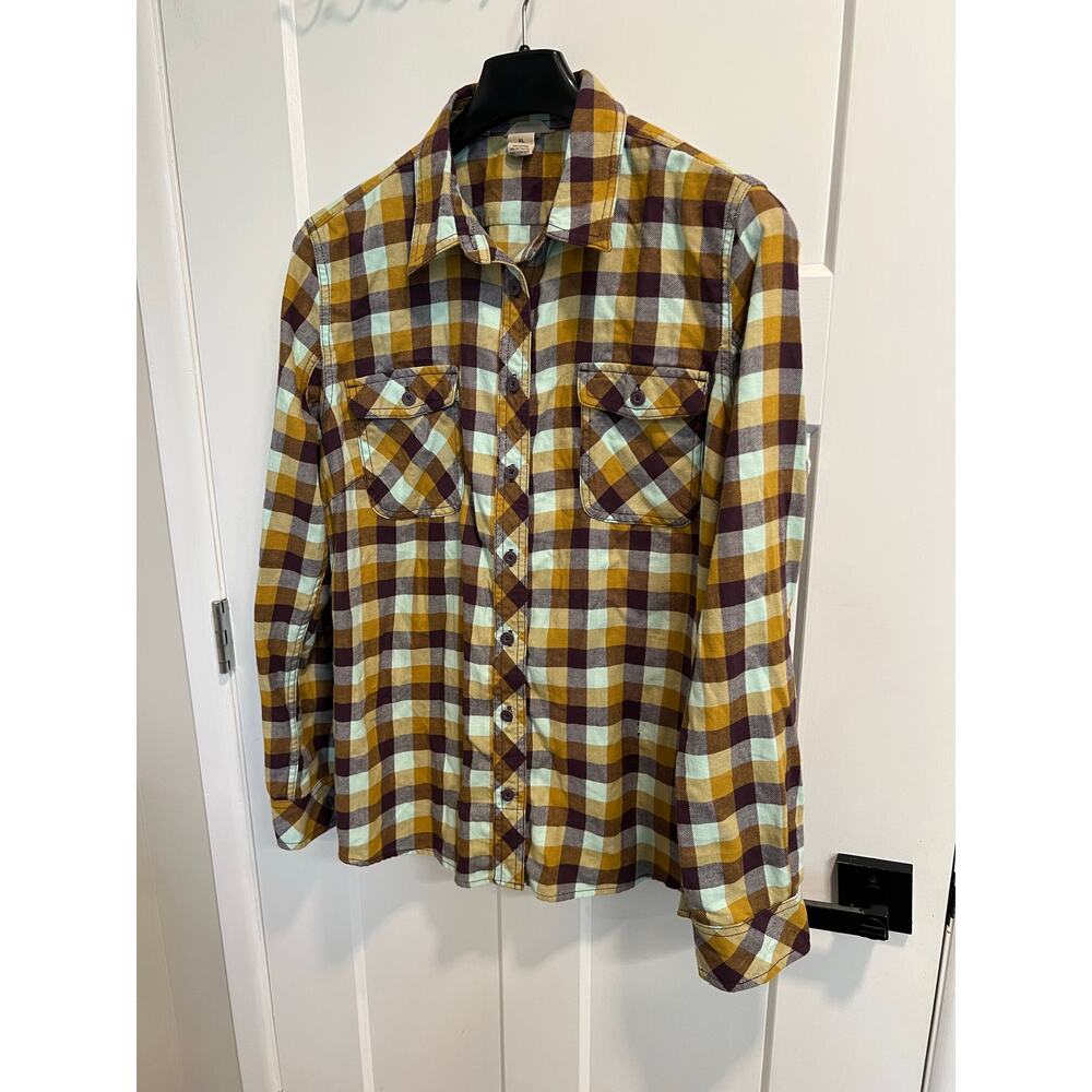 Duluth Trading Co Womens Button Up Flannel Sz XL Long Sleeve Purple Blue Yellow - Picture 4 of 10